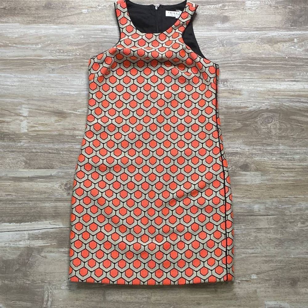 Trina Turk Coral, Cream & Black Geometric Mini Dress